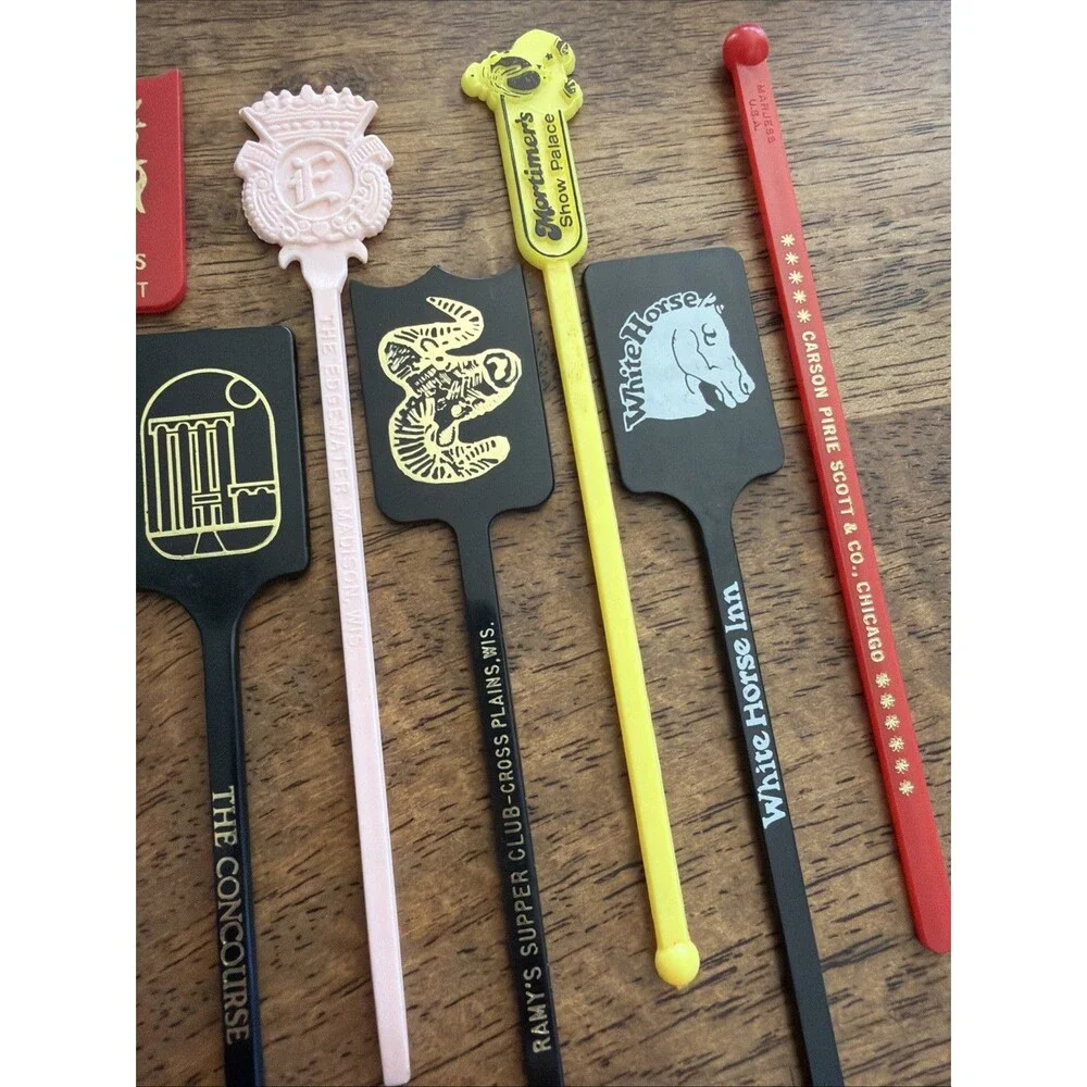 9 Vintage Swizzle Sticks Cross Plains  Madison Chicago Minneapolis